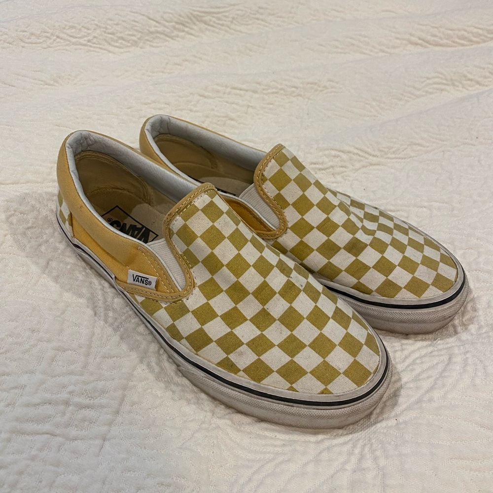 Yellow checkered vans slip ons women’s size 8.5